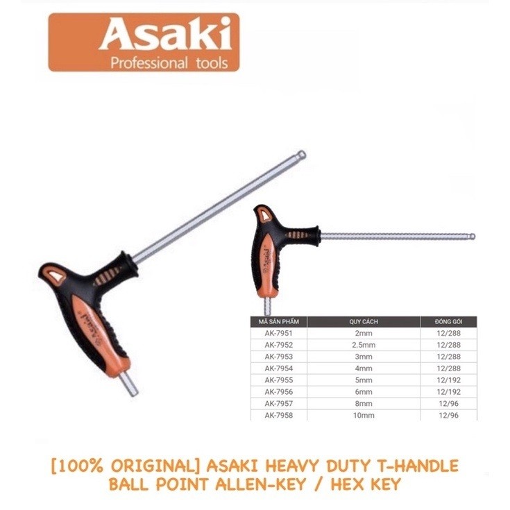 ASAKI T-HANDLE BALL POINT ALLEN-KEY HEX KEY [2mm~10mm] HEAVY DUTY ...