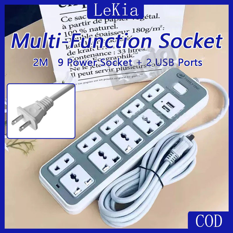 Smart Power Outlet with 9 Plugs, 2 USB Charging Ports, with 2m Long ...