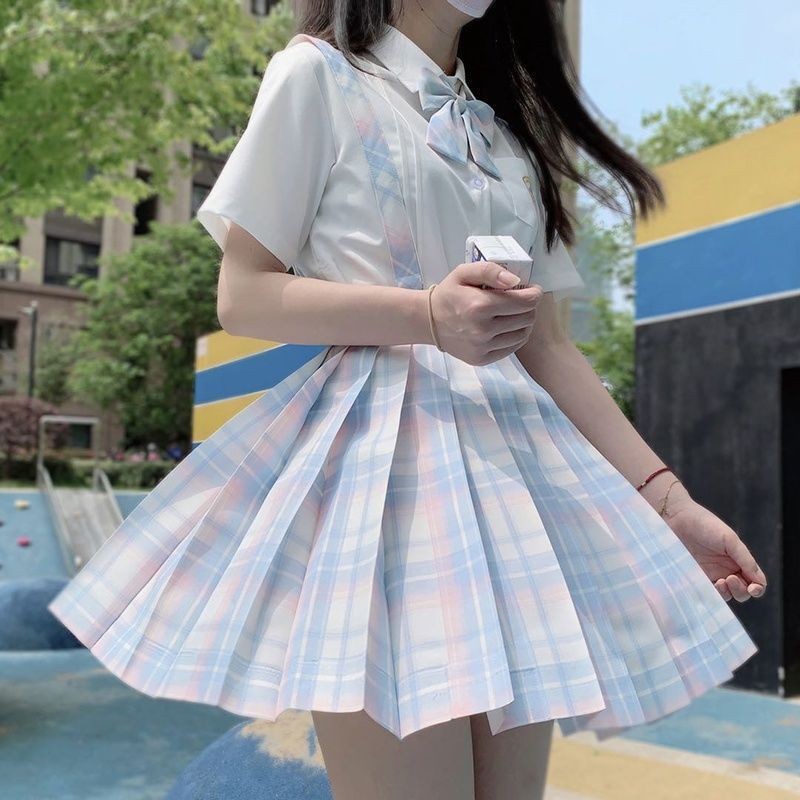 Japanese Campus Performance Uniform Set for Girls - Pleated & Check ...