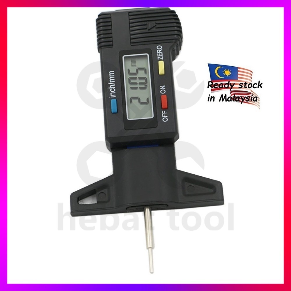 25.4mm Digital LCD Depth Gauge Car Tyre Tire Tread Depth Tester Meter ...