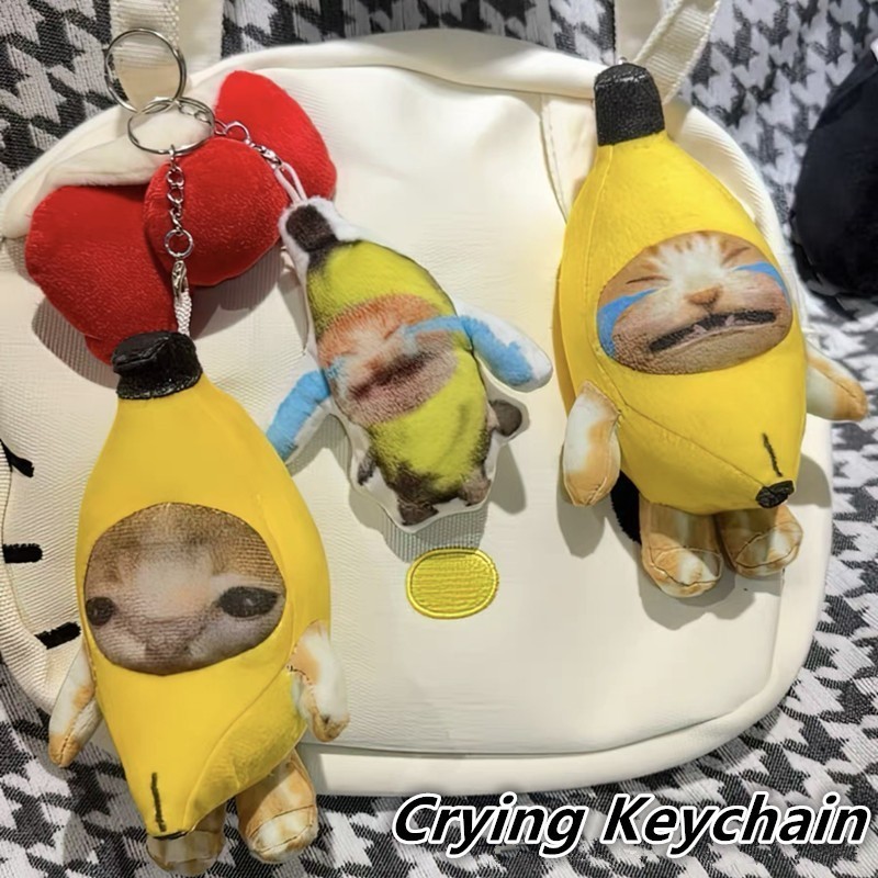 Squeaky Crying Banana Cat Emoji Keychain with Sound Cute Funny Plush ...