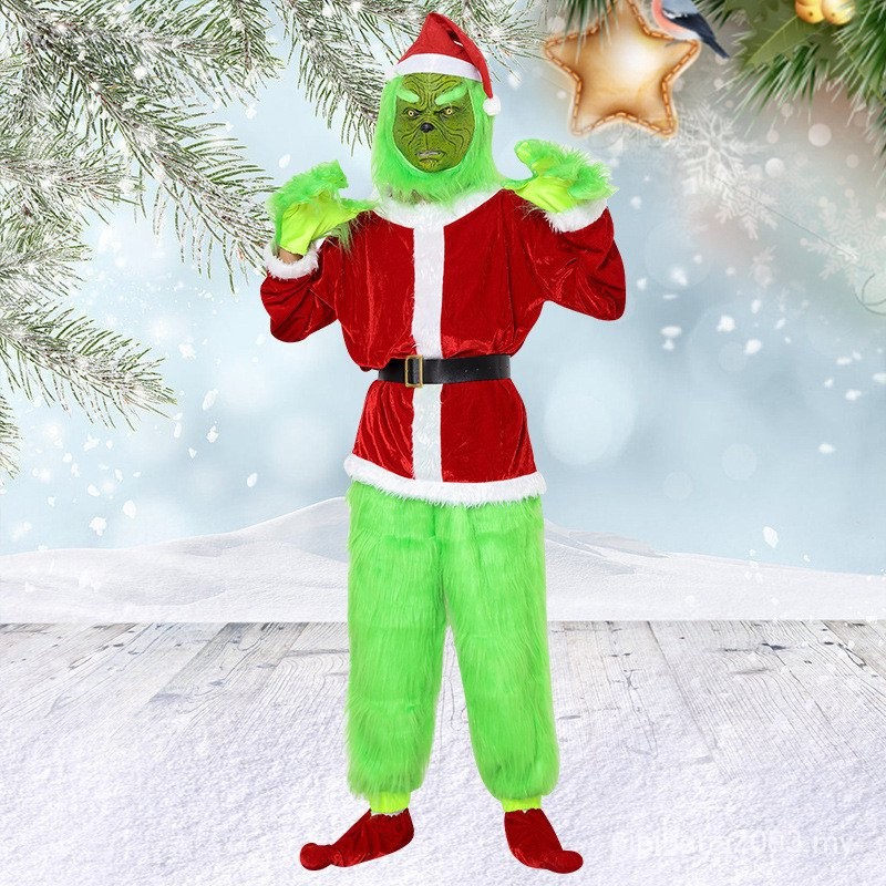 2023 New Christmas Outfit Dr. Seuss How the Grinch Stole Christmas Full Set Cosplay Clothes Grinch Christmas Monster StealcosClothing Halloween Green Shopee Malaysia