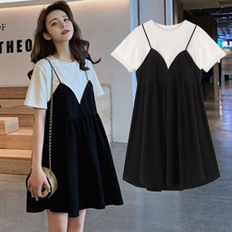 Maternity Dress Summer Dress 2020 New Style Korean Version Fat MM Mid Length Style Sling Fake Two Piece Maternity Skirt Top Maternity Dress Summer Dress 2020 New Style Korean Version Fat MM Mid Length...