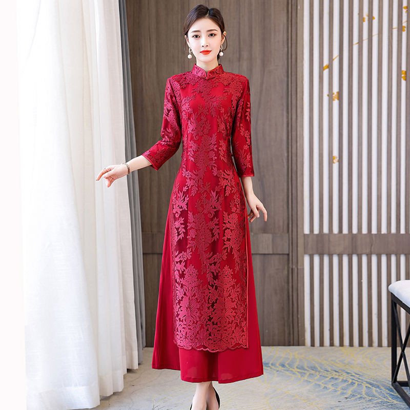 Cheongsam Plus Size Dress M 4XL Traditional Costume Women Qipao Long Sleeve CNY Cheongsam Dress Muslimah Hanfu Baju Cheongsam Shopee Malaysia