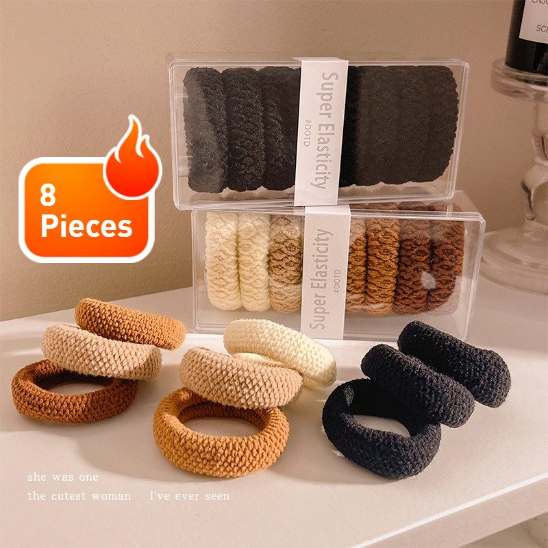 8 Pieces Wide Scrunchies High Elastic Hair Ropes Thick Thread Square ...