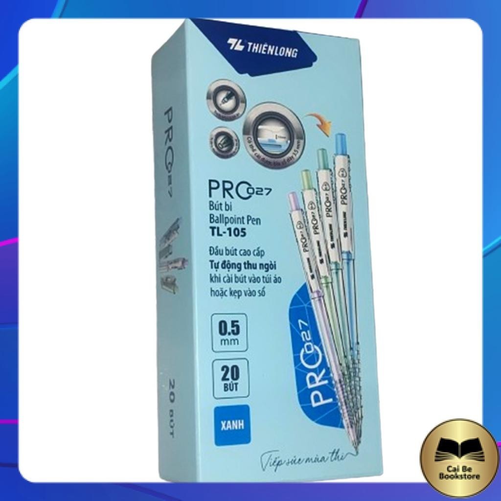 Thien Long TL-027 Retractable Ballpoint Pens - 20 Pack Fine Tip Smooth Writing Pens