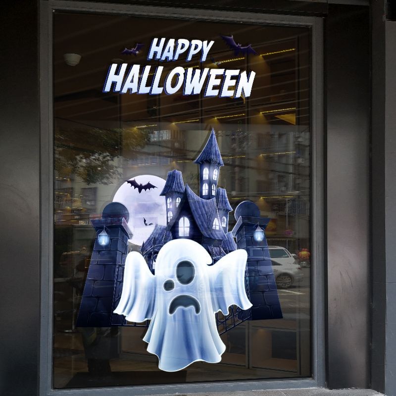 Halloween Glass Door Stickers Halloween Night Theme Sliding Door ...