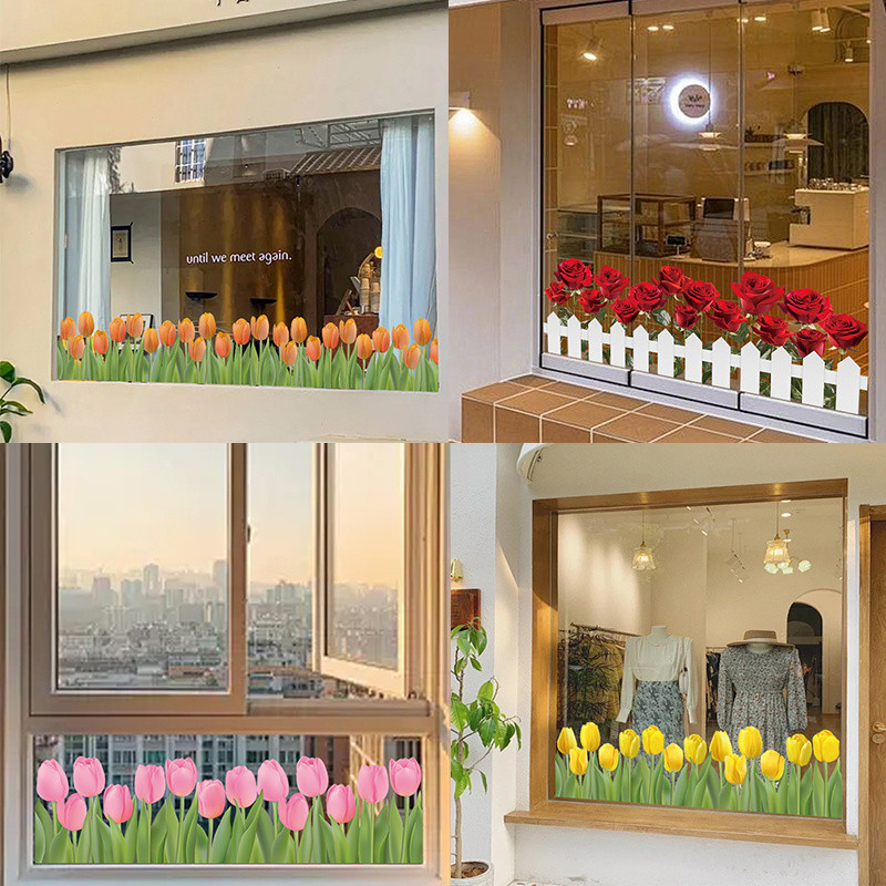 Fresh Tulip Baseboard Electrostatic Stickers ins Window Glass Stickers ...