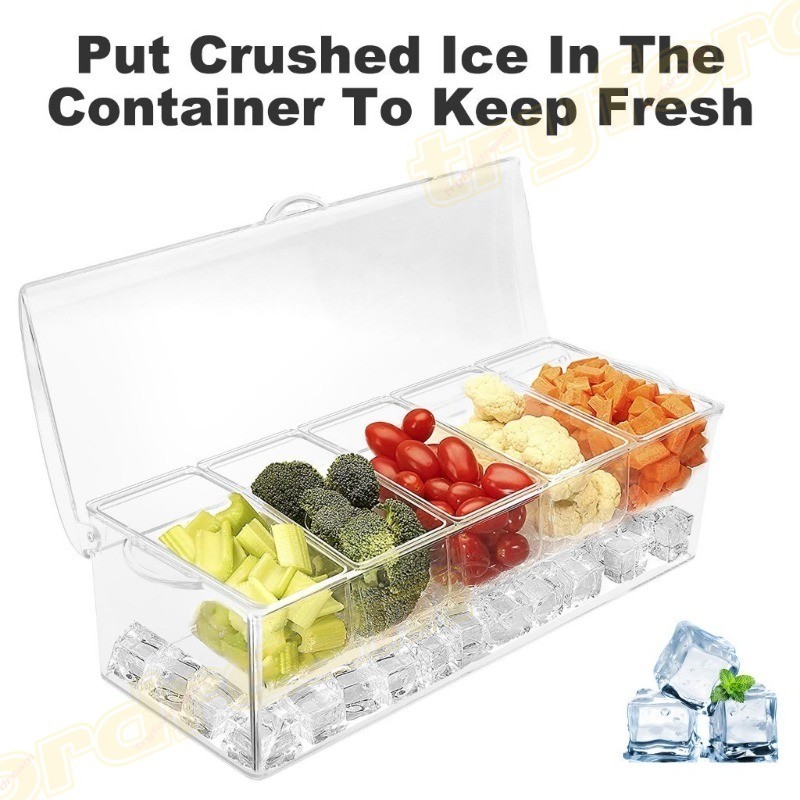 Chilled Condiment Server Reusable Clear Garnish Tray with 5 Removable ...