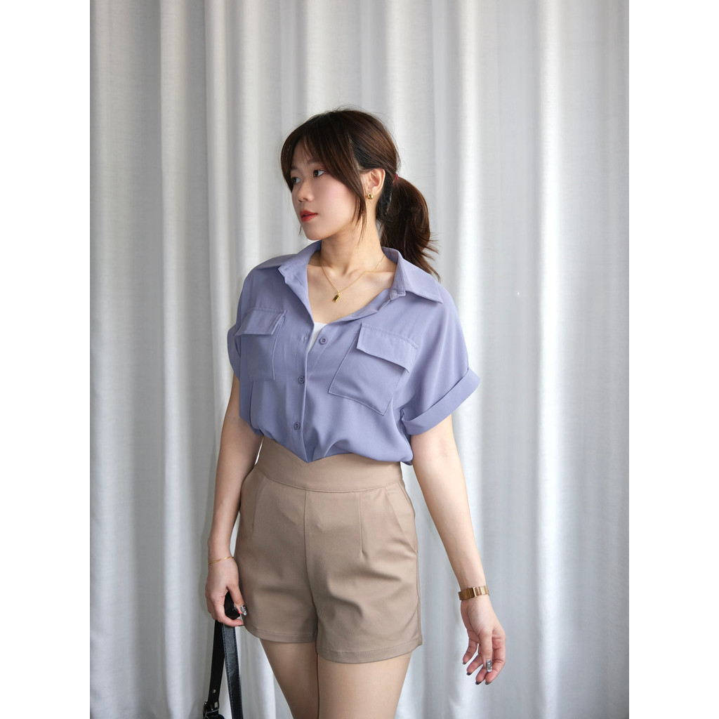 ACEWIN Double Flap Pockets Collar Blouse (Free Size) 110377 | Shopee ...
