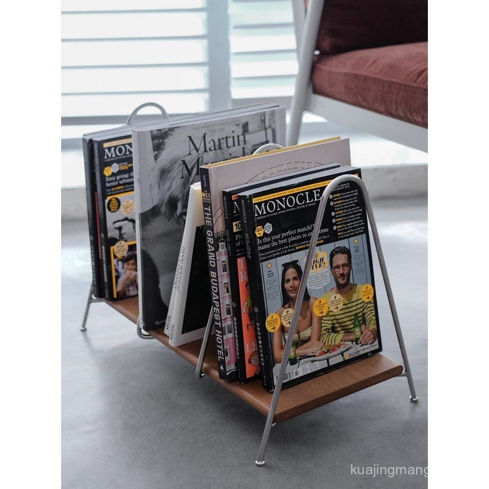 Nordic Solid Wood Book Newspaper Rack Iron Bookshelf Floor-standing ...