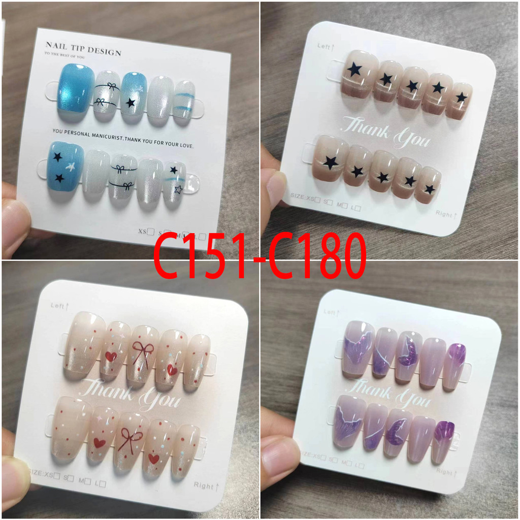 10 PCS/set Fake Nails Handmade stars Design Cat Eye Fake Nails Fake ...