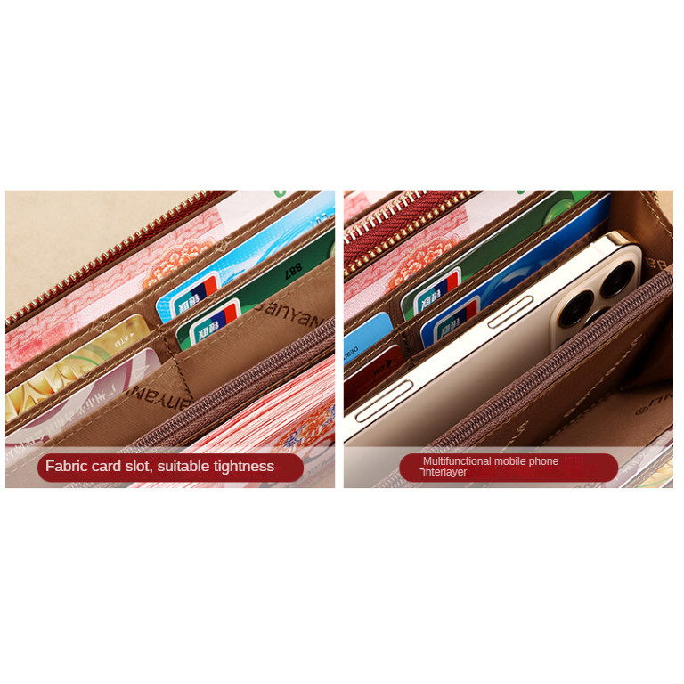 Genuine Genuine Leather Ladies Long Wallet Large Capacity Double Zipper ...