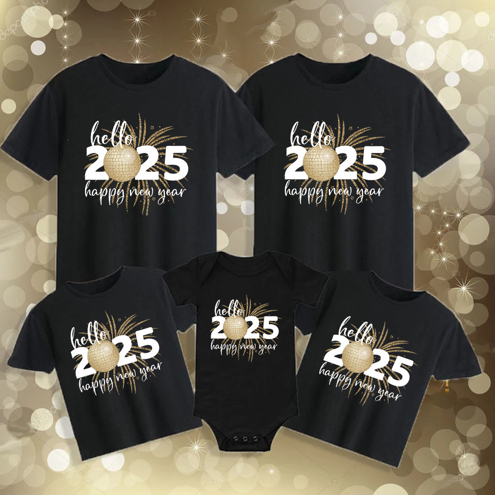 Hello 2025 Family Matching Clothes Happy New Year Dad Mom Kids Shirt ...