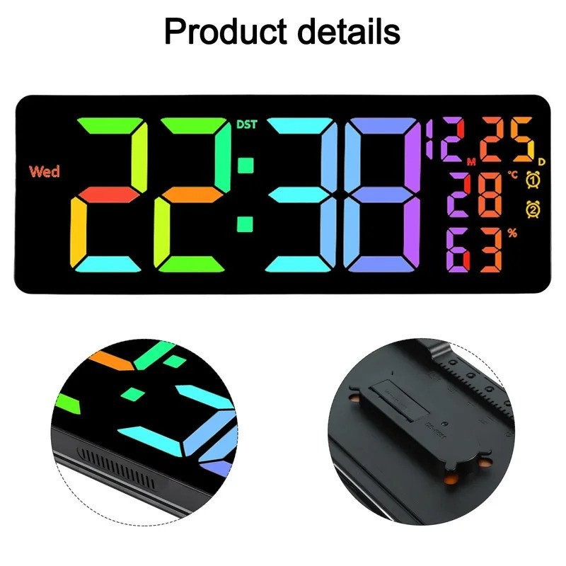 Jam Dinding LED Besar RGB dengan Suhu Tarikh dan Paparan Minggu ...
