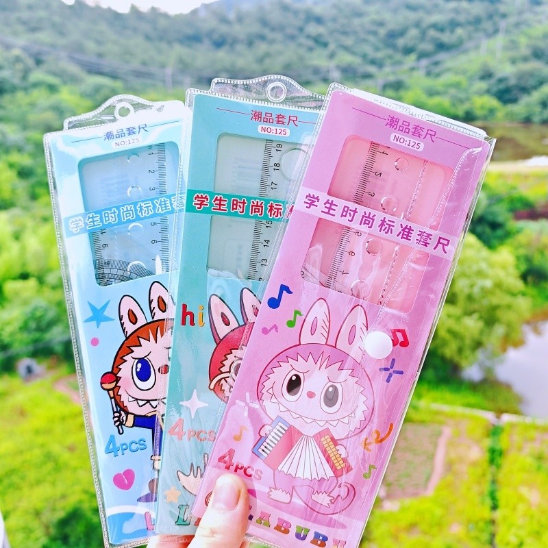 LABUBU 20CM Set Ruler Cartoon Cute Super Cute LABUBU Ruler Triangle ...