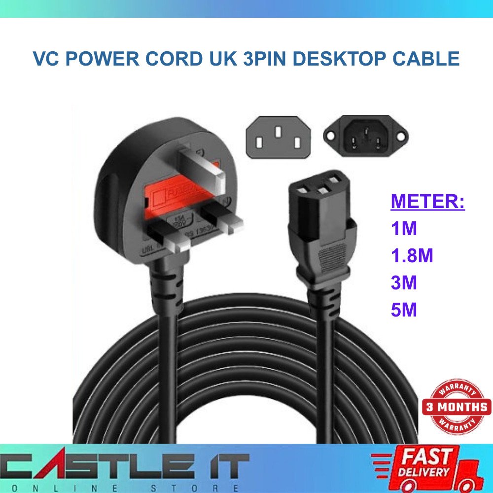 VC Power Cord UK 3Pin Desktop Cable 13A 8A 5A Fused Big UK C15 Plug 1 ...