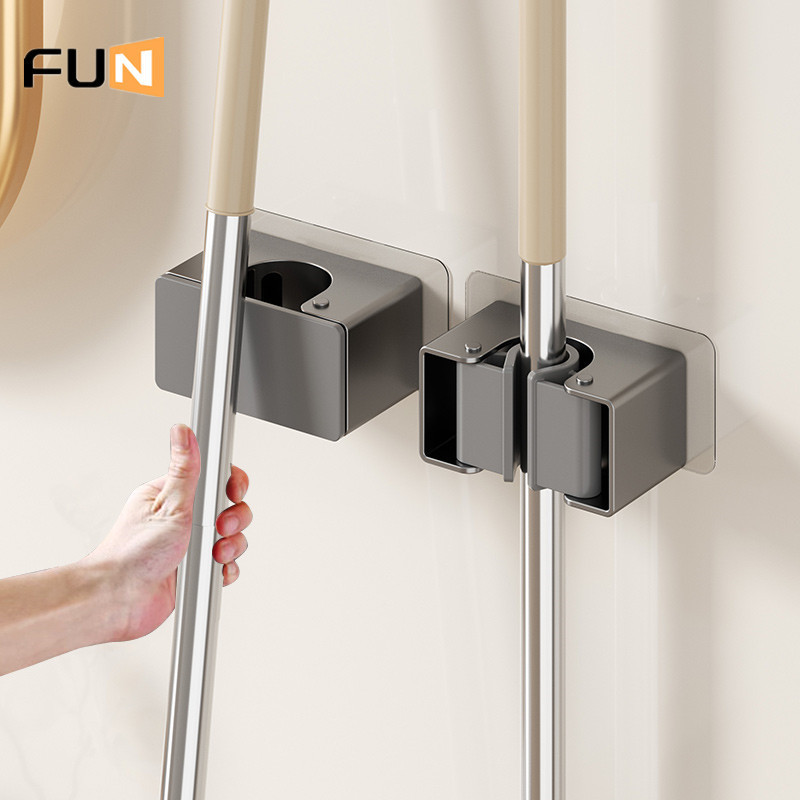 [FUN] Mop Holder Perforation-Free Mop Clip Toilet Hanger Broom Storage ...