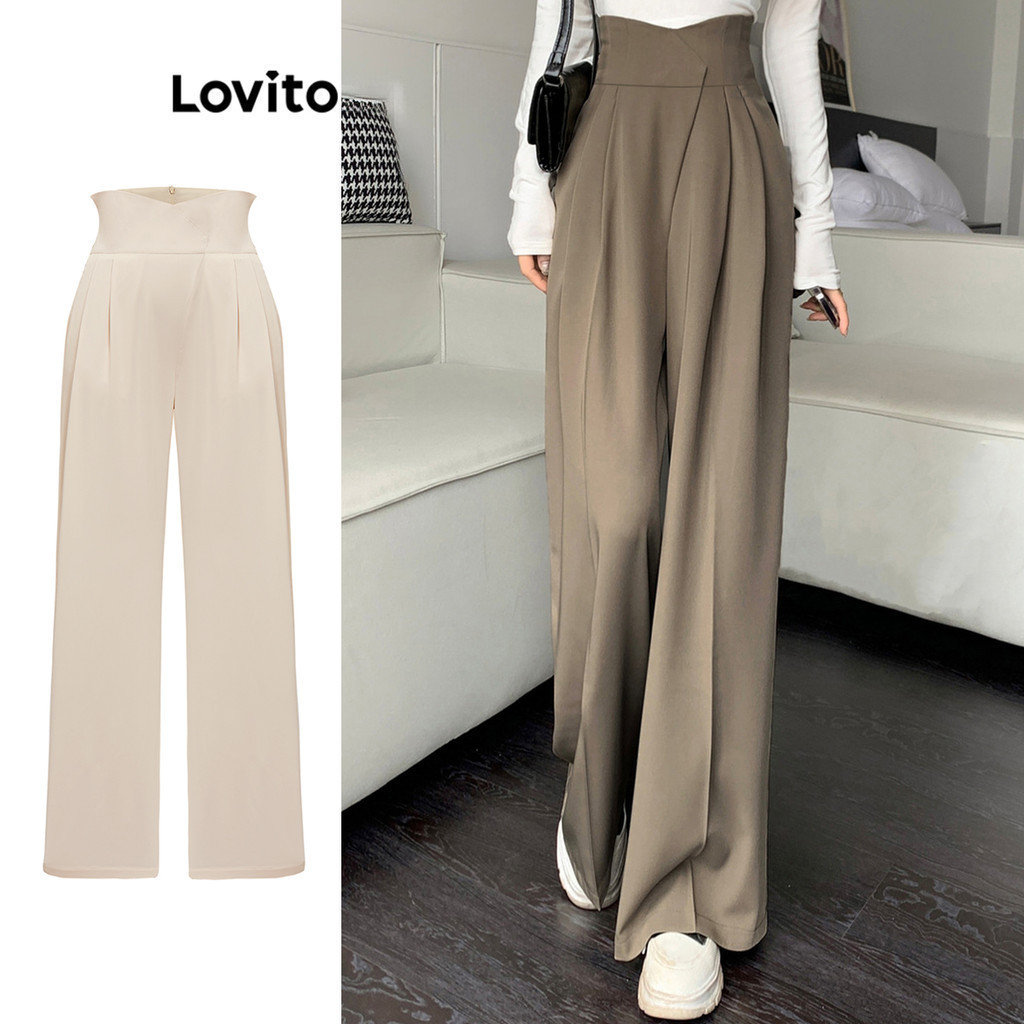 Lovito Casual Plain Asymmetrical Draped Pants for Women LNA35055 (Multi ...