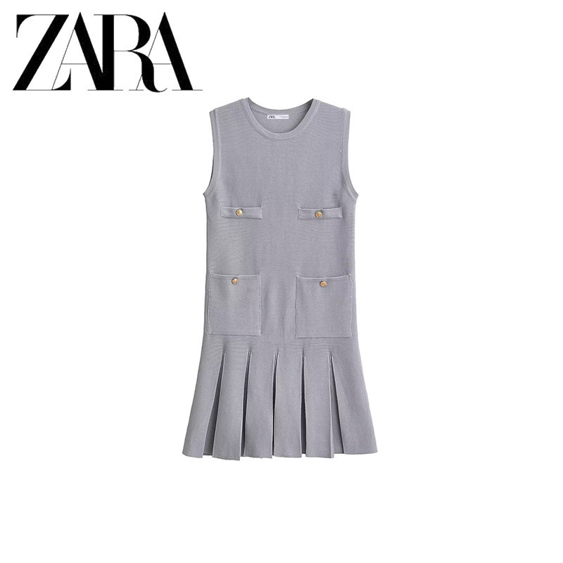 ZARA 24 Autumn New Women's Wide Pleated Knitted Mini Dress | Shopee Malaysia
