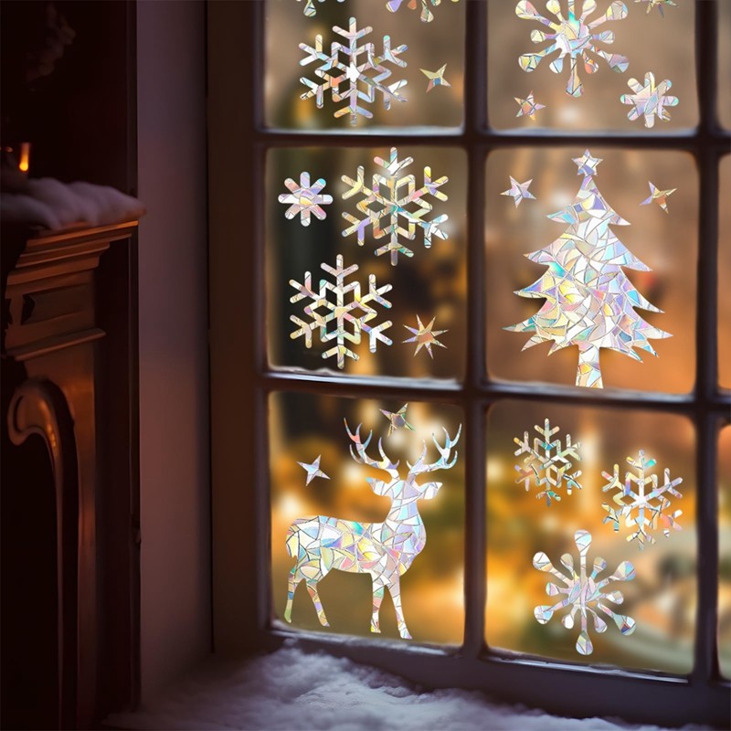Christmas Snowflake Pattern Laser Window Stickers 2sheets Christmas ...