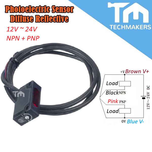 Photoelectric Sensor Diffuse Reflective Type RZ-D42 Photo Electric Proximity Sensor 12 to 30V up to 300mm DIY NPN PNP