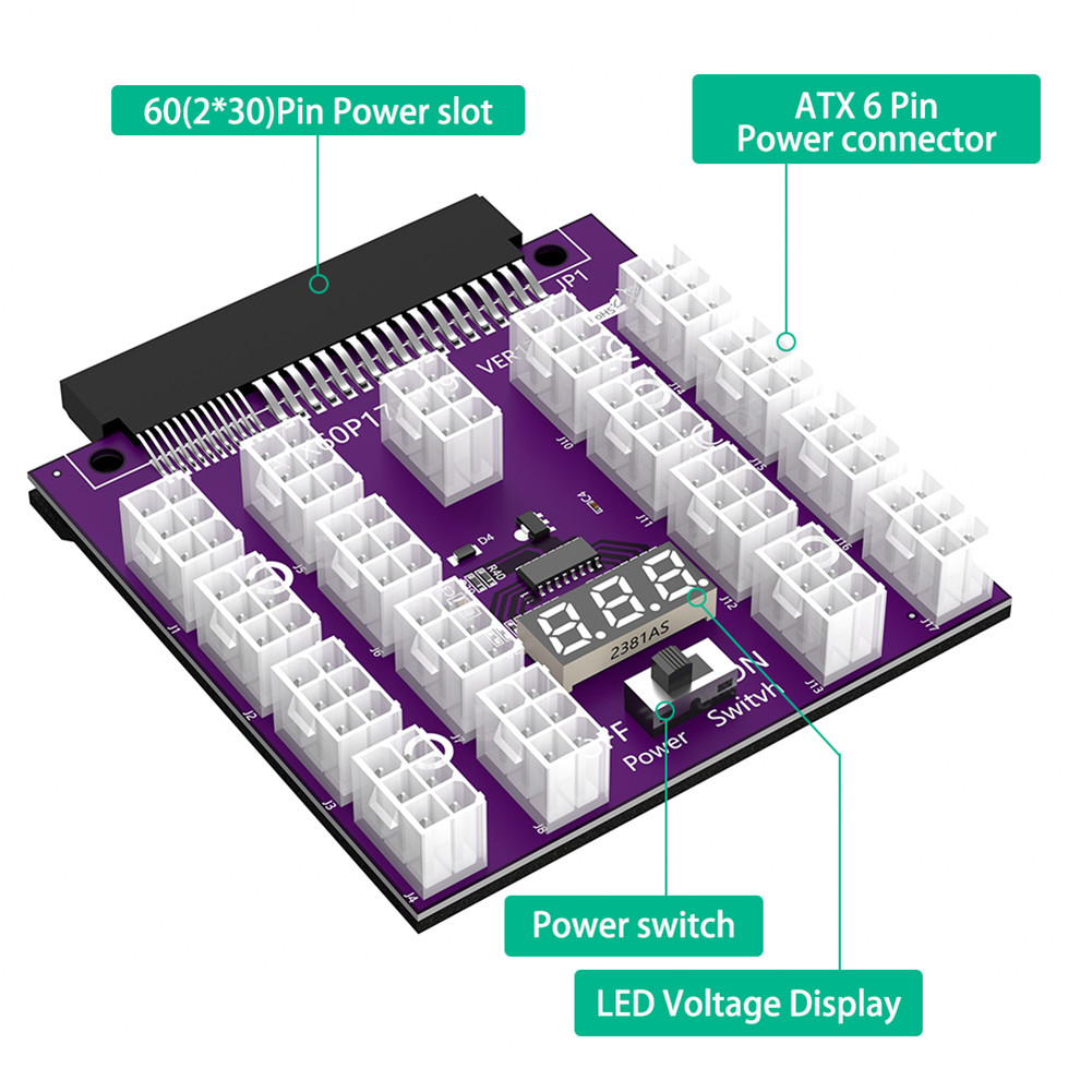 [Getdouble.my] 17 Ports PCIE 6Pin Breakout Board LED Display Power