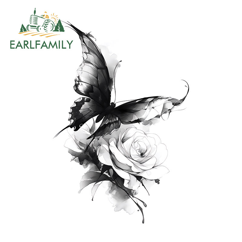 EARLFAMILY 13cm Butterfly with Rose Car Sticker Cartoon Dark Style ...
