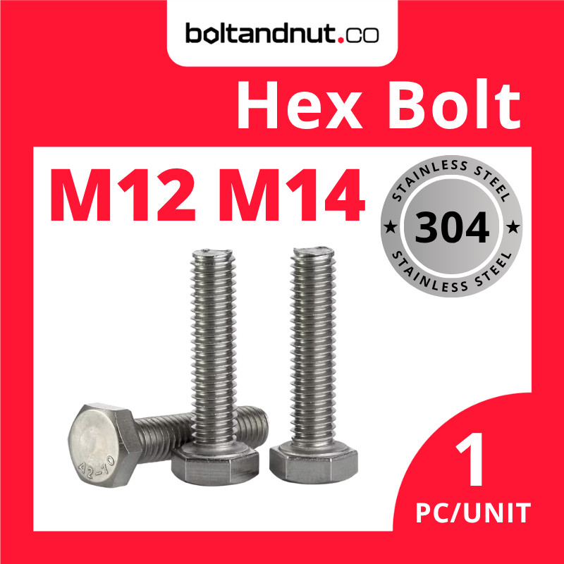 M12 M14 Hex Bolt DIN933 | SUS 304 Stainless Steel Grade A2-70 | Full ...