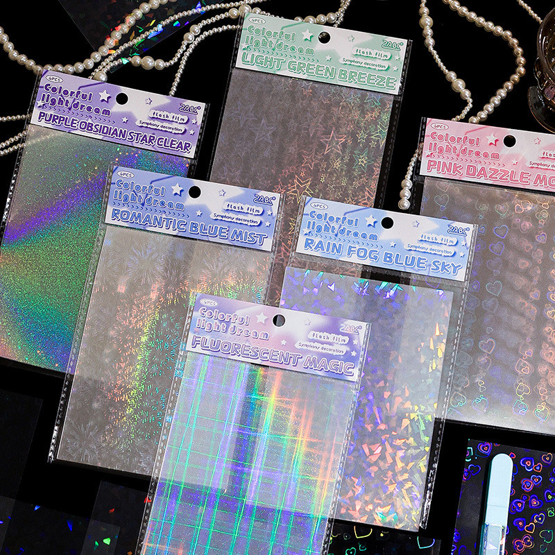 6 Sheets Colorful Dream Stickers Set Holographic Shiny Transparent ...