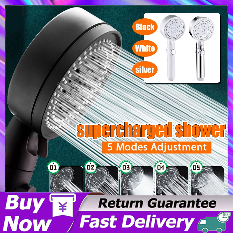 High Pressure Shower Head 5 Mode Adjustable One-key Stop Water Shower ...