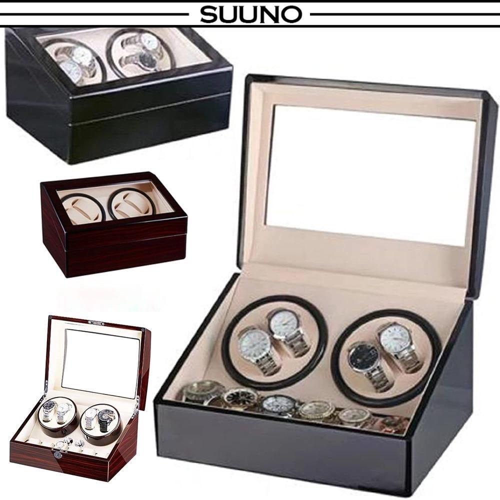 Automatic Watch Winder - 4+6 Black Wood Display Storage Box for Dual ...
