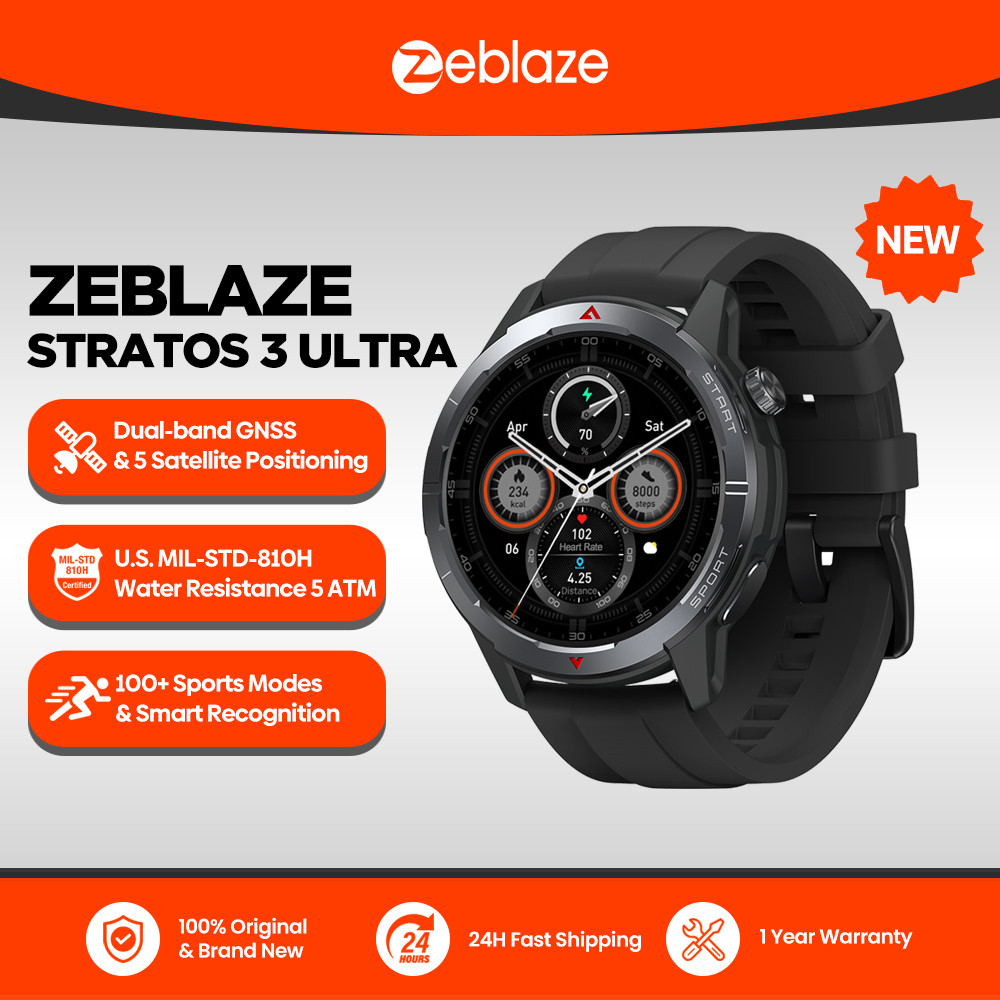 New Zeblaze Stratos 3 Ultra GPS Smart Watch Built-in Compass Barometric ...