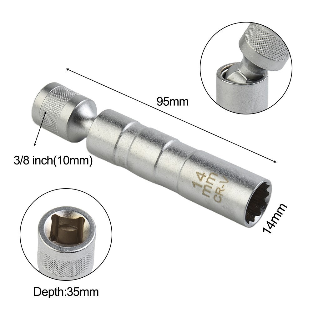 SWEETBB 14&16MM Spark Plug Socket Wrench Thin Wall 3/8\" Drive For For