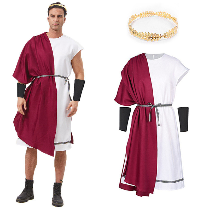 Carnival Men Toga Costume with Leaf Laurel Garland and Wristband Adult ...