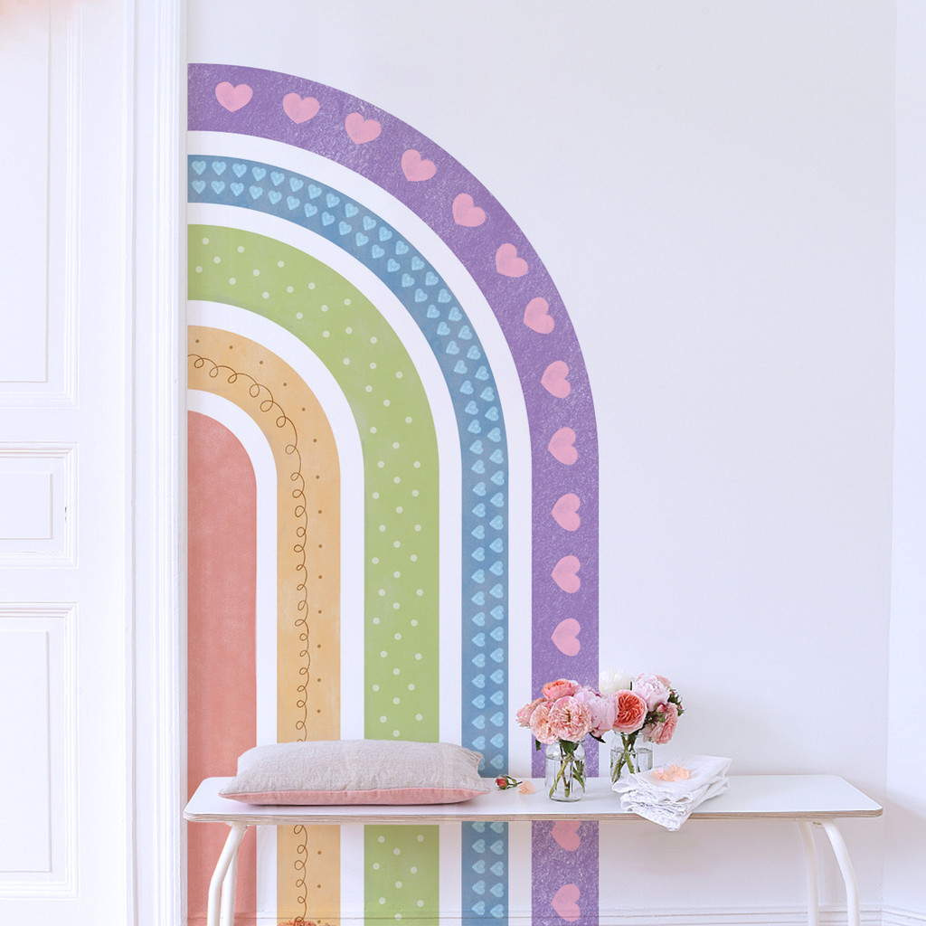 Large Wall Stickers, Rainbow Lines Love Heart Large Wall Stickers