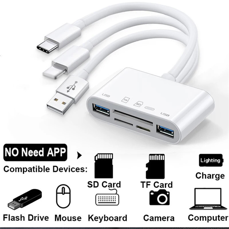 5 In 1 OTG Card Reader USB Type-C Lightning HUB Adapter for Iphone ...