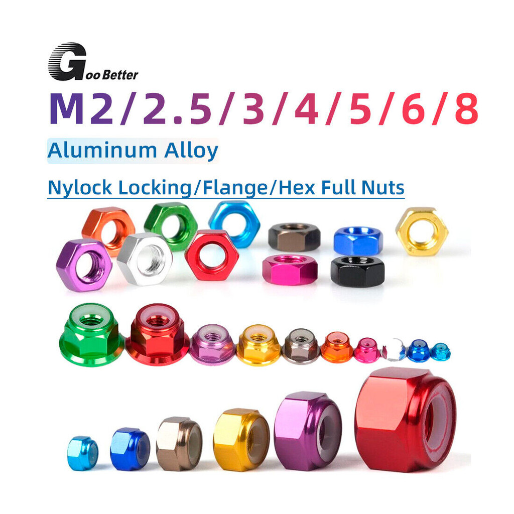 M2 M2.5 M3 M4 M5 M6 M8 Nylock Locking/Flange/Hex Full Nuts Aluminum Nut ...