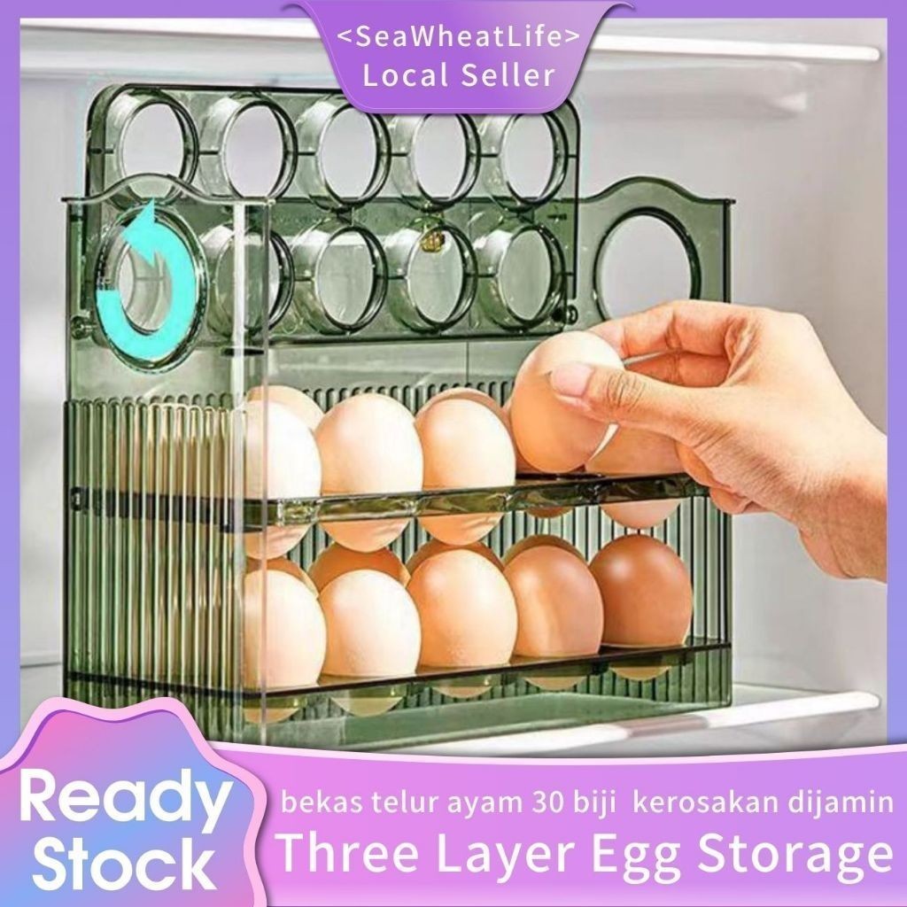 30Grid Three Layer Egg Storage Stackable Refrigerator Egg Storage Box ...
