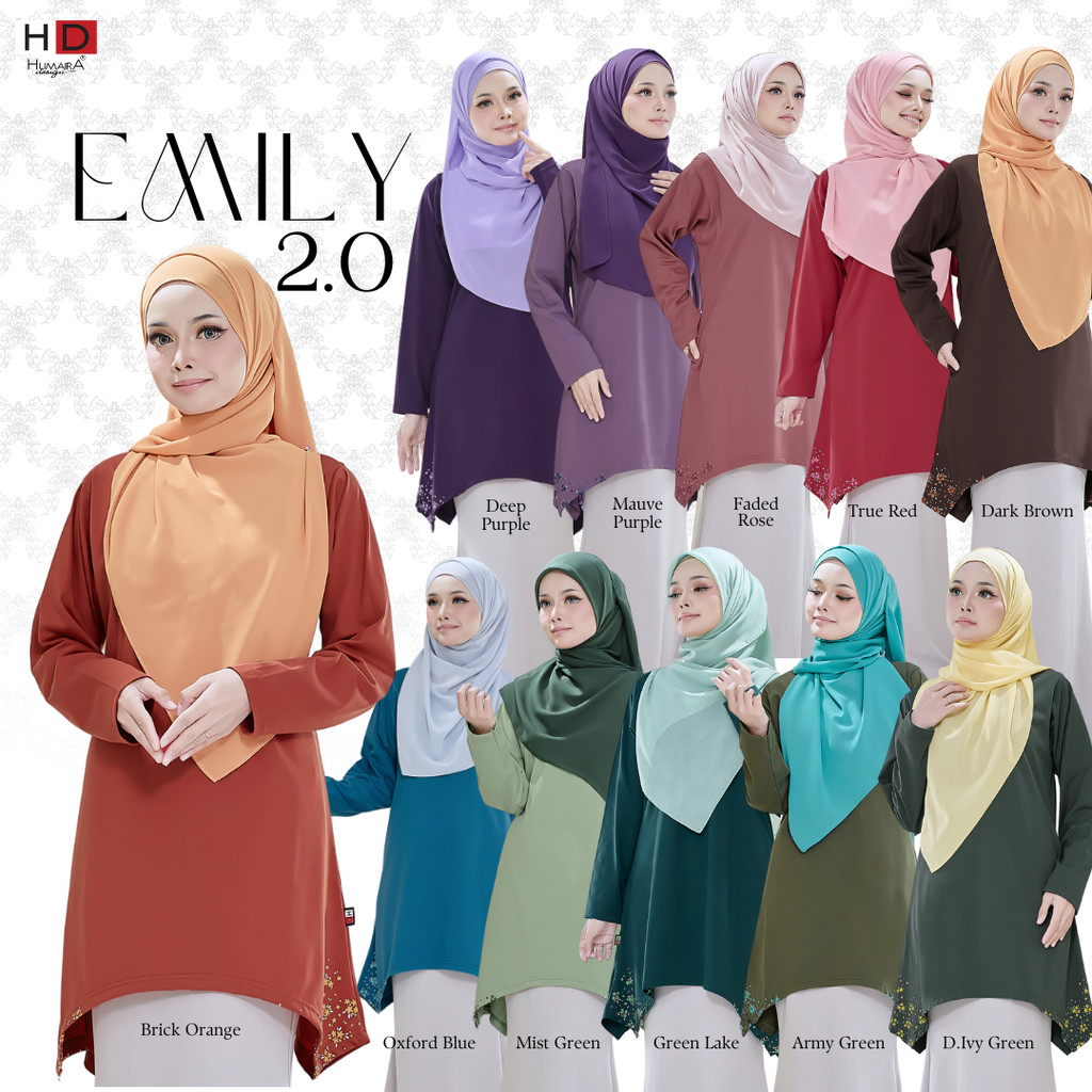 Emily 2.0 - T shirt Muslimah Wanita Kapas Campuran Humaira Design ...