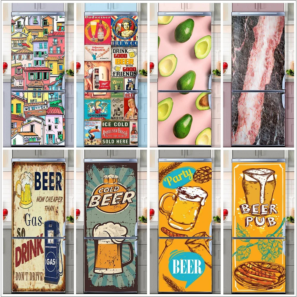 Custom Fridge sticker wallpaper Retro Graffiti Fridge Door Mural ...