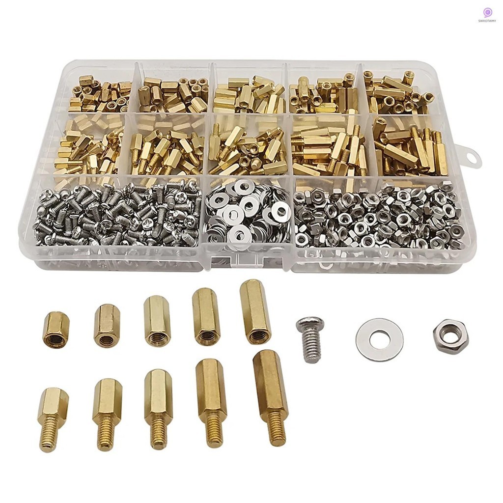 LBY 500pcs M2.5 Brass Spacer Standoff Screw Nut Assortment Kit - 12 Sizes Male Female Hex - View #10