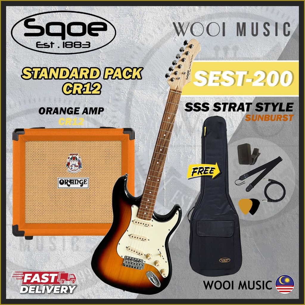 SQOE SEST 200 SB Strat Style Electric Guitar Sunburst SEST200 Electric Guitar Package Shopee Malaysia