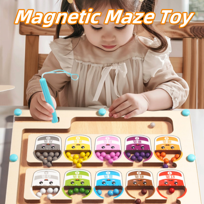Magnetic Colour Maze Counting Game Wooden Magnetic Matching Maze Board ...