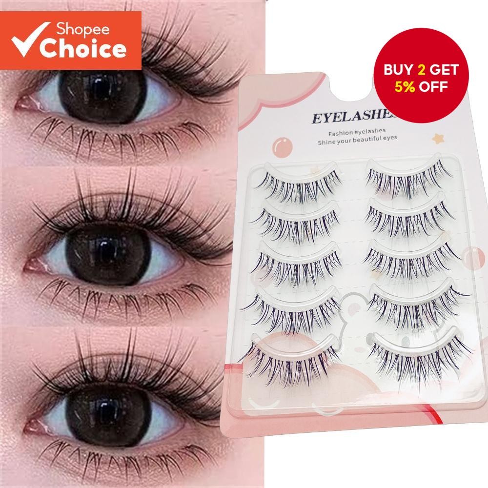 5 Pairs Of False Eyelashes Natural Soft Reusable With Transparent Tape ...