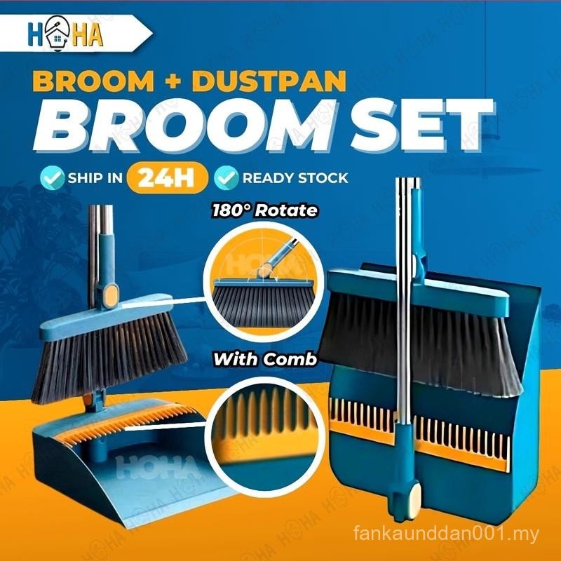 3 in 1 Rotatable Foldable Sweeper Broom Dustpan Set Tangle Hair Outdoor ...
