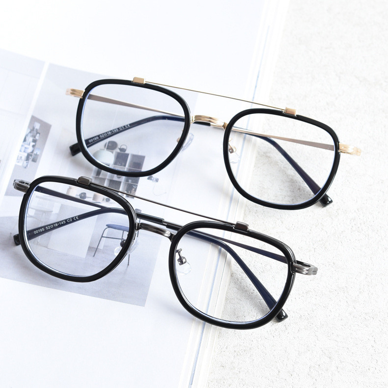 Retro Double Beam Glasses Frame TR90 Fashion Spectacles Men Women Anti ...