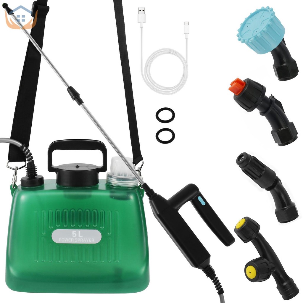 Battery Powered Sprayer with 4 Mist Nozzles 2000MA Electric Sprayer 5L