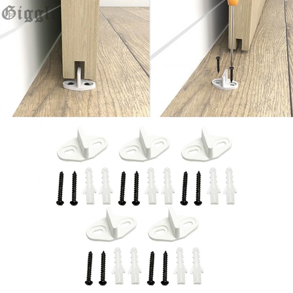 6Pcs Barn Door Floor Guides – Clip-On L-Shape Brackets With Screws For Sliding Doors (POM Plastic, Black, Adjustable Fit)