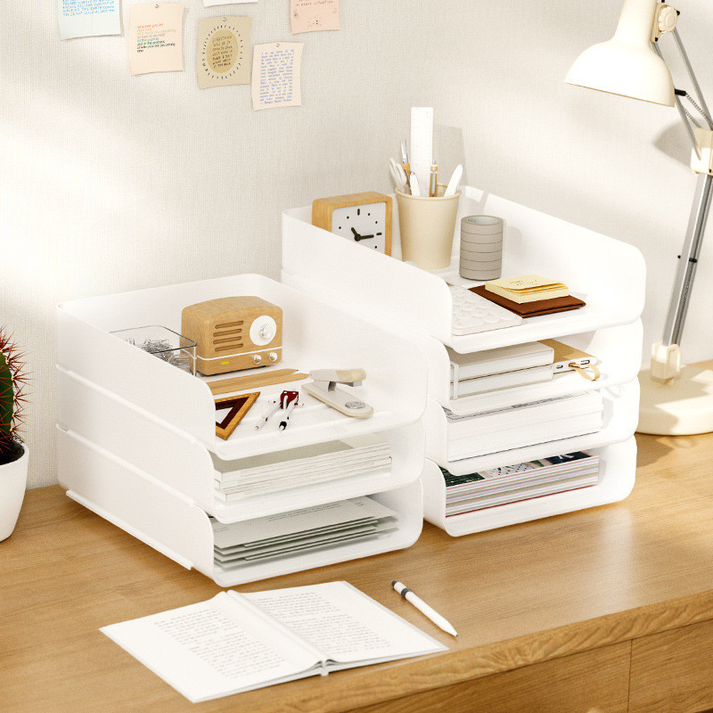 Stackable Desktop Letter Tray A4 Paper Document Organizer Plastic Desk ...